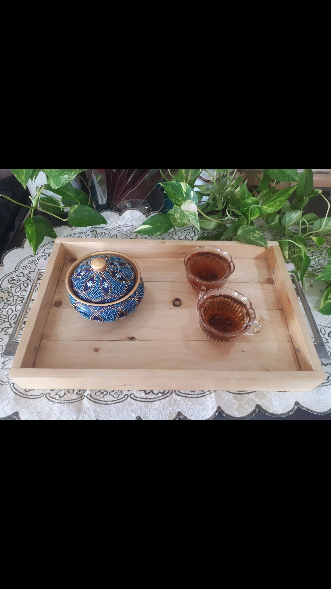 سینی چوبی دسته فلزی